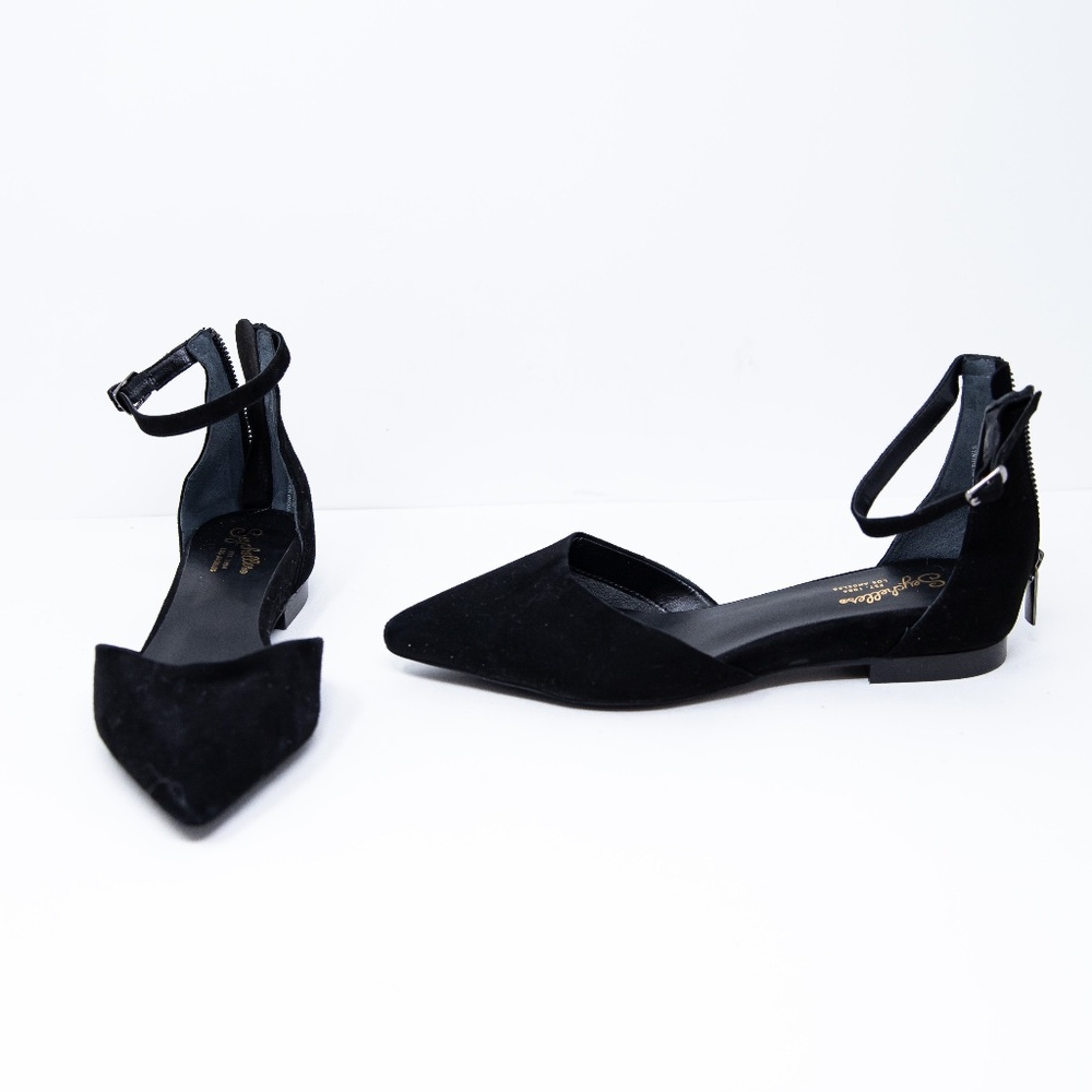 Seychelles Black Pointed Ankle-Strap Flats